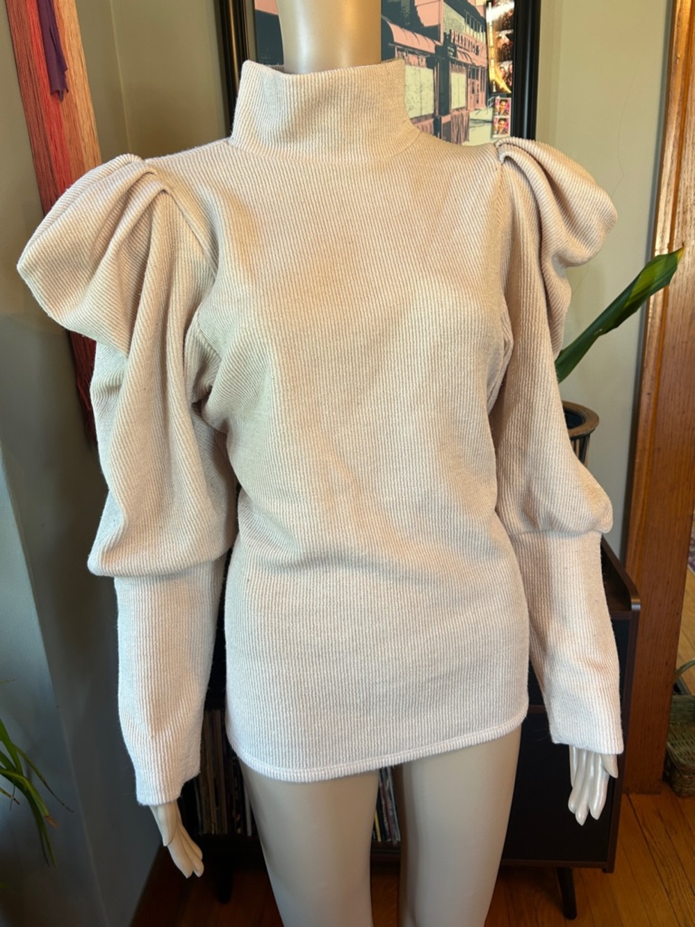 Express Cream Puff-Sleeve Turtleneck Sweater